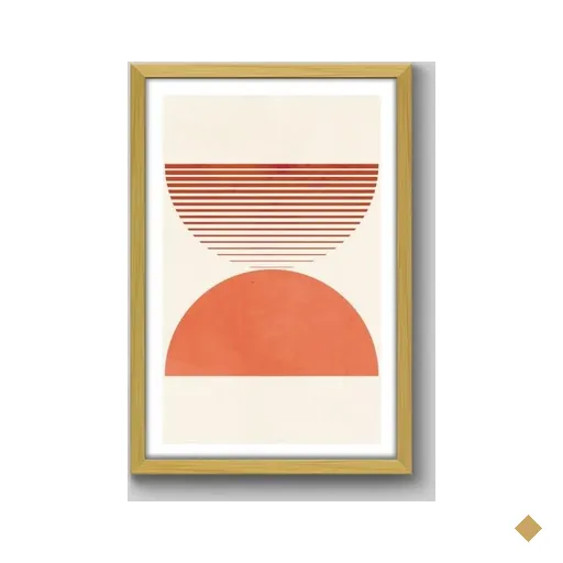 Quadro Abstrato Semi Circulos Laranja - 90x60cm - Moldura Caixa Madeira