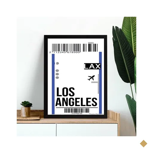 Quadro Decorativo Passagem para Los Angeles 33x24cm - com Vidro:moldura Branca