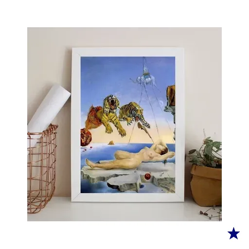 Quadro Salvador Dalí - Tigres 45x34cm - com Vidro:madeira Branca