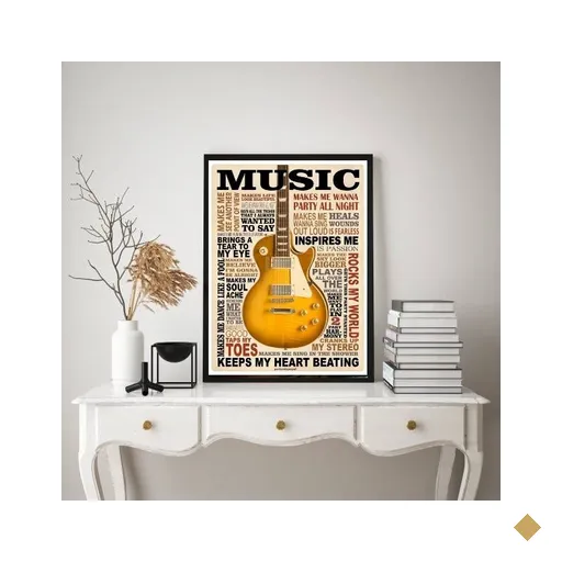 Quadro Decorativo Guitarra Music amarela 33x24cm - com Vidro:madeira Branca