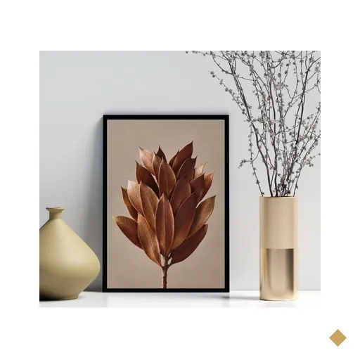 Quadro Decorativo Fotografia Folhas Marrom 45x34cm:madeira Branca