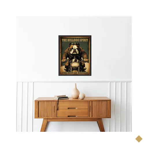 Quadro Decorativo Motociclista Bulldog 33x24cm:moldura Branca
