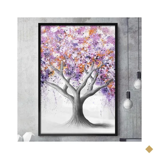 Quadro Decorativo Pintura Árvore co Flores Roxas-24x34Cm