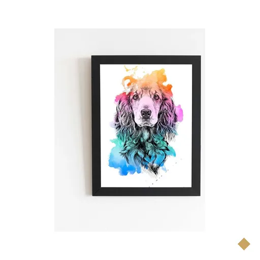 Quadro Cocker Spaniel Inglês Aquarela Cão Moldura 60x40cm