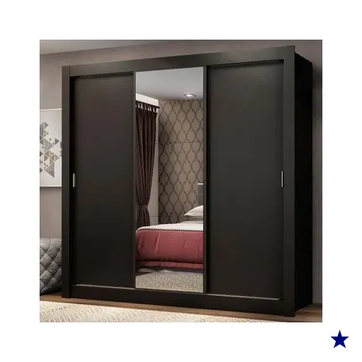 Guarda Roupa Casal Madesa Mônaco 3 Portas de Correr com Espelho - Preto