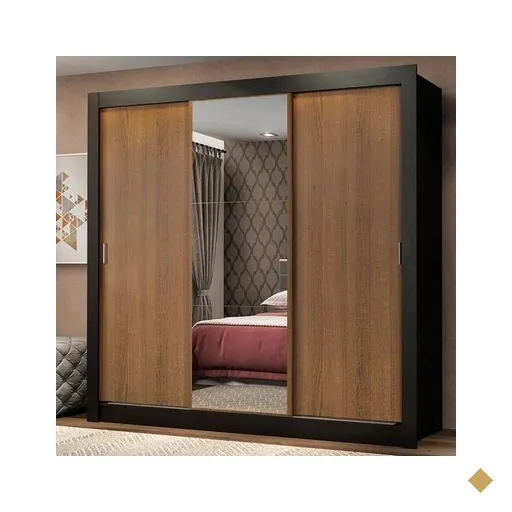Guarda Roupa Casal Madesa Mônaco 3 Portas de Correr com Espelho - Preto/Rustico