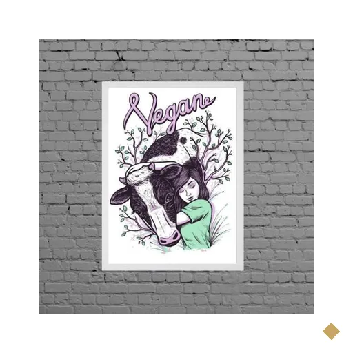 Quadro Decorativo Vegetariano Vegan 24x18cm - com vidro:Madeira preta