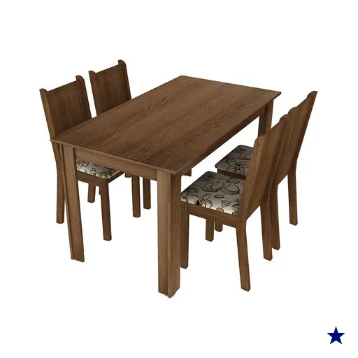 Conjunto Sala de Jantar Rosie Madesa Mesa Tampo de Madeira com 4 Cadeiras -…