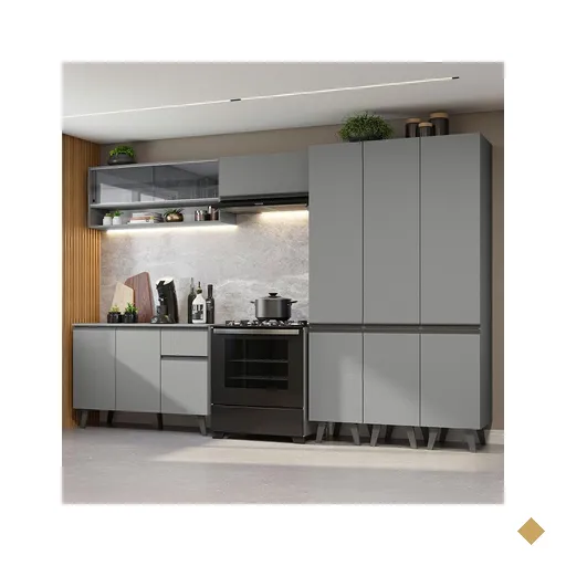 Armário de Cozinha Completa 320cm Cinza Nice Madesa 02