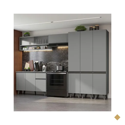 Armário de Cozinha Completa 320cm Cinza Nice Madesa 03