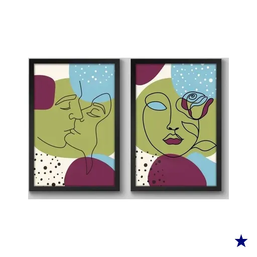 Conjunto de 2 Quadros Abstratos Orgânico Beijo Sim - 2 Quadros 30x20cm -…