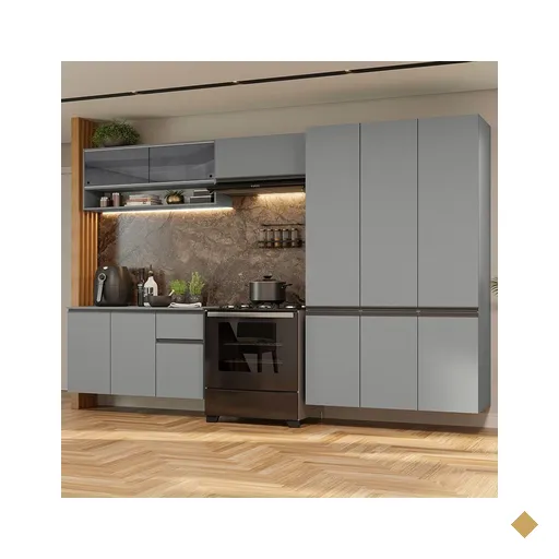 Armário de Cozinha Completa Suspenso 320cm Cinza Nice Madesa 04
