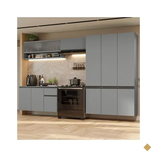 Armário de Cozinha Completa Suspenso 320cm Cinza Nice Madesa 05