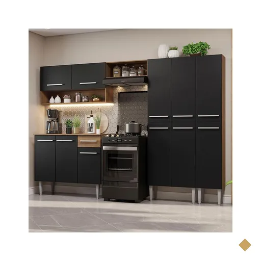 Armário de Cozinha Completa 261cm Rustic/Preto Emilly Madesa 02