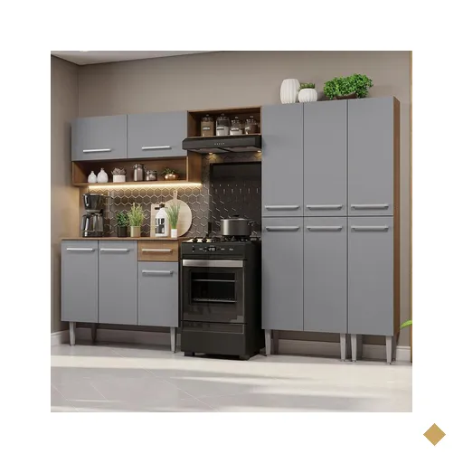 Armário de Cozinha Completa 261cm Rustic/Cinza Emilly Madesa 02