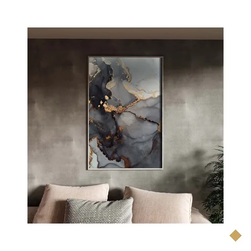 Quadro Decorativo Tela Canvas Abstrato Gray Smoke com Moldura Prata - 150x80 Cm