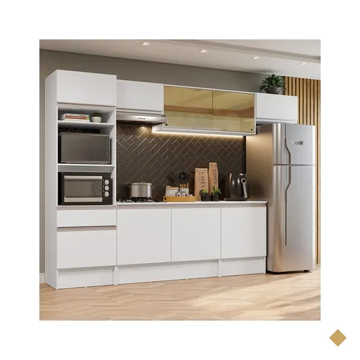 Armário de Cozinha Completa 300cm Branco Diamante Madesa 02