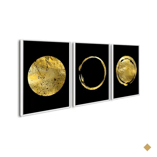 Quadros Decorativos Trio Abstrato Dourado e Preto Artístico:Branca