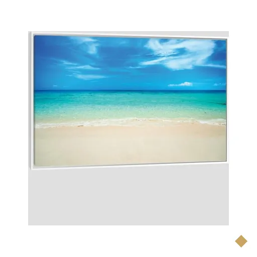 Quadro Praia Azul Tela Moldura Branca 63X42Cm