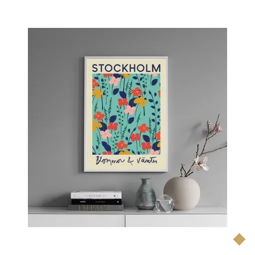 Quadro Poster Flores e Plantas - Estocolmo 45x34cm - com Vidro:madeira Branca