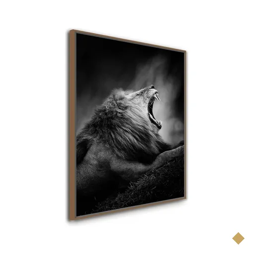 QUADRO DECORATIVO LEÃO RUGINDO REI DA SELVA:Madeira