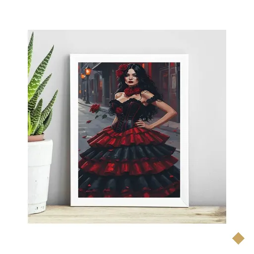 Quadro Decorativo Cigana Sete Saias 45x34cm - com Vidro:madeira Branca