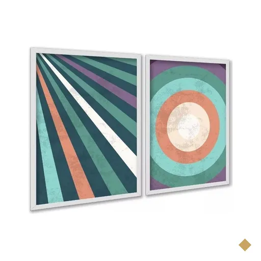 Kit 2 Quadros Abstratos Listras Coloridas Vintage 24x18cm - com Vidro:moldura…