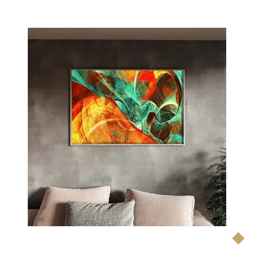 Quadro Decorativo Tela Canvas Abstrato Elementais Com Muldura Prata - 180x120 cm