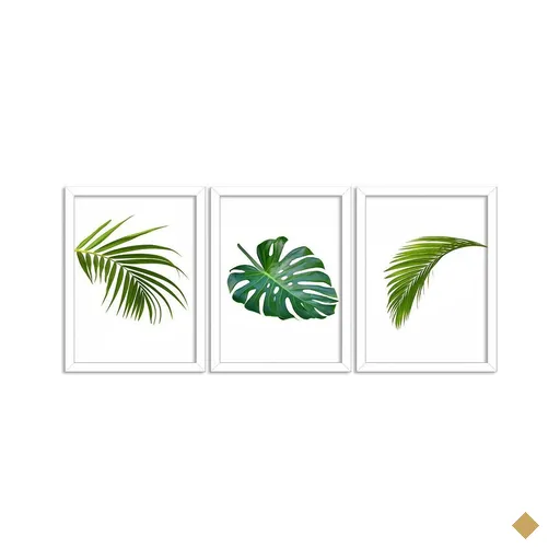 Kit 3 Quadros Decorativos Folhas Branco - Grande