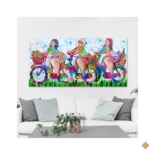 Quadro Decorativo Abstrato Bicicleta Mulheres 70x50cm