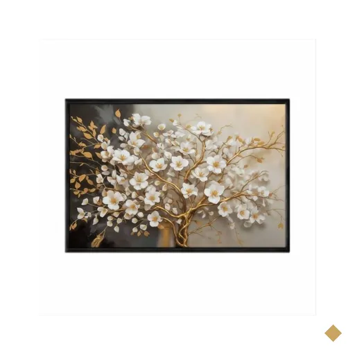 Quadro Decorativo - Arvore Dourado Branco Luxo Ouro Art049 - Vidro com…