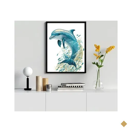 Quadro Decorativo Golfinho Aquarela 45x34cm - com Vidro:madeira Preta