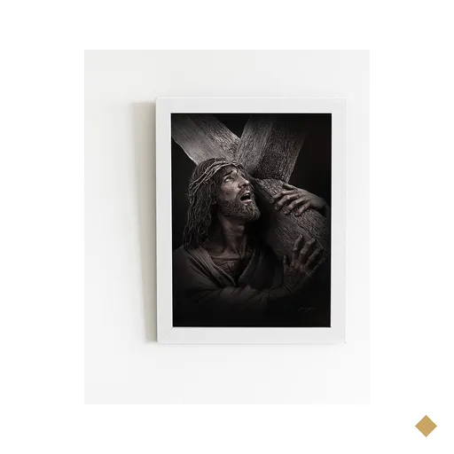 Quadro Jesus Cristo Carregando a Cruz Moldura Branca 60x40cm