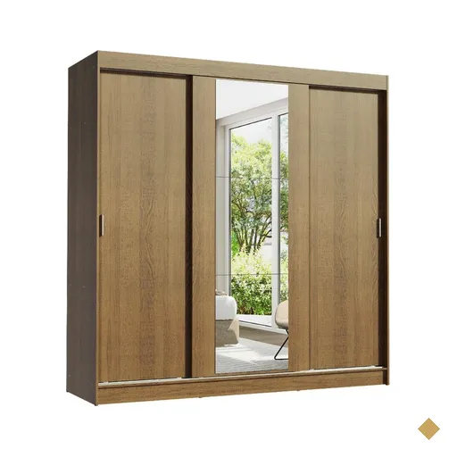 Guarda-Roupa Casal Madesa Reno 3 Portas de Correr com Espelho - Rustico