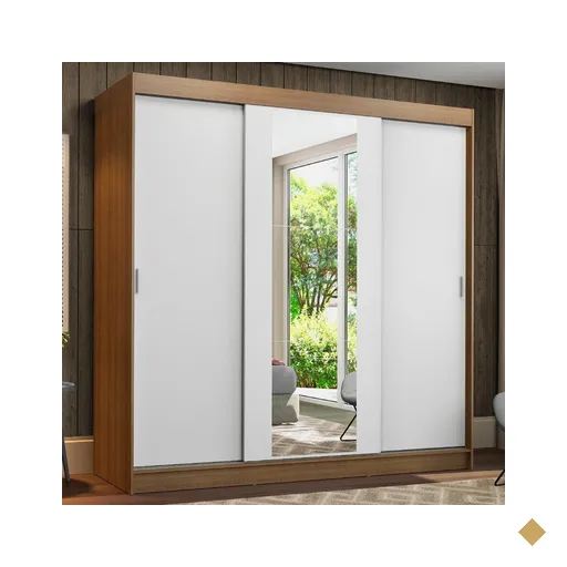 Guarda-Roupa Casal Madesa Reno 3 Portas de Correr com Espelho - Rustico/Branco