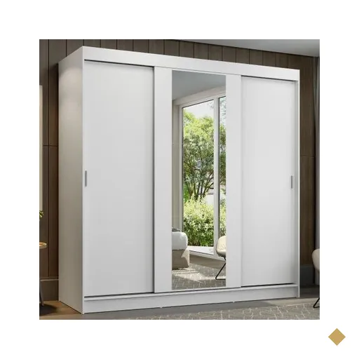 Guarda-Roupa Casal Madesa Reno 3 Portas de Correr com Espelho - Branco