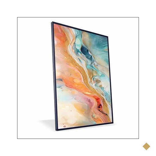 Quadro Marmorizado Salmão Canvas sem Vidro Tamanho-moldura 70x50 Filete Cor…
