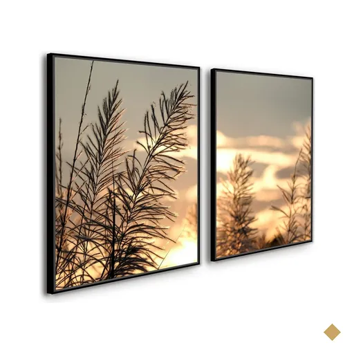 QUADROS DECORATIVOS PAISAGEM NASCER DO SOL PLANTAS DELICADAS:Preta