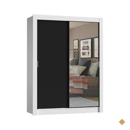 Guarda-Roupa Solteiro Madesa Denver 2 Portas de Correr com Espelho - Branco com…