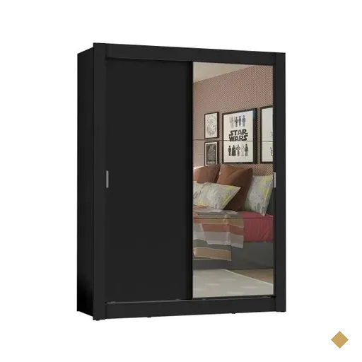Guarda-Roupa de Solteiro Madesa Denver 2 Portas de Correr com Espelho - Preto