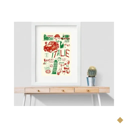 Quadro Ícones Itália - 60x48cm - com Vidro:madeira Branca
