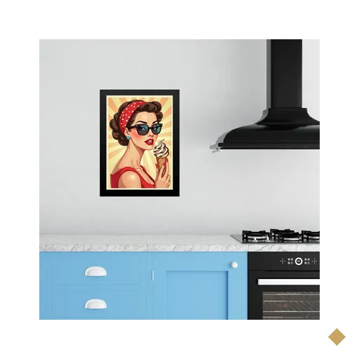 Quadro Decorativo Cozinha Pin Up Girl Sorvete 24x18cm:moldura Preta