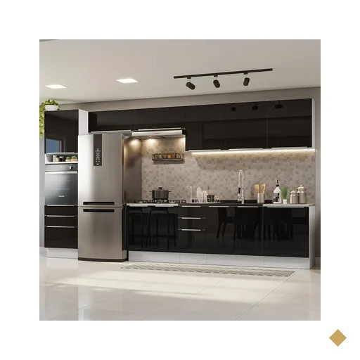 Armário de Cozinha Completa 400cm Branco/Preto Lux da Thauane Madesa