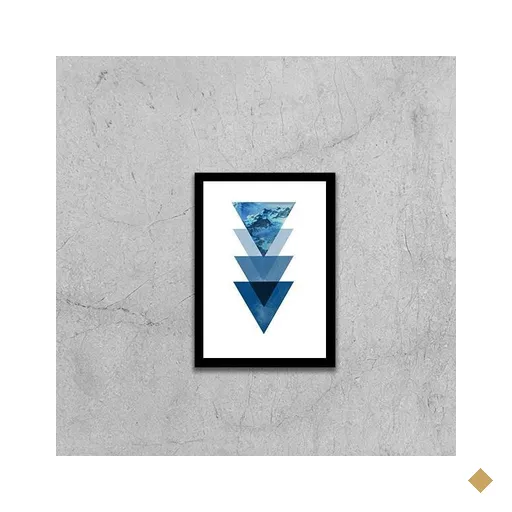 Quadro Geométrico Triângulos Azuis I 24x18cm - com vidro:Madeira branca