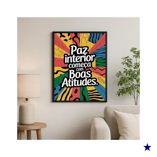 Quadro Paz Interior Começa com Boas Atitudes 24x18cm:moldura Preta