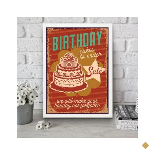 Quadro para Cozinha Bolo de Aniversário 24x18cm:moldura Branca