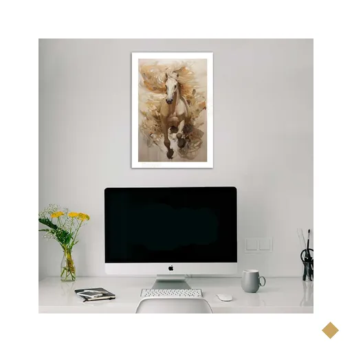 Quadro Cavalo Bege Aquarela 33x24cm:moldura Branca