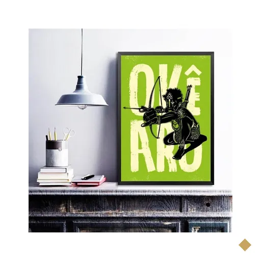 Quadro Poster Candomblé Oxóssi 45x34cm - com Vidro:madeira Branca