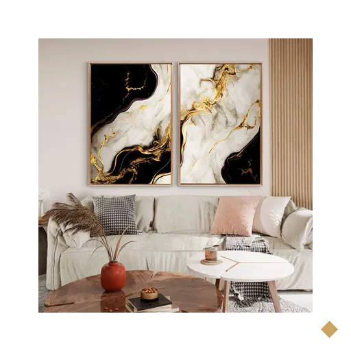 Quadro Decorativo Mármore Elegante Luxo Preto e Dourado em 2 Telas Canvas…