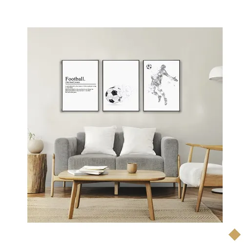 Quadro Decorativo Football em 3 Telas com Moldura Filete